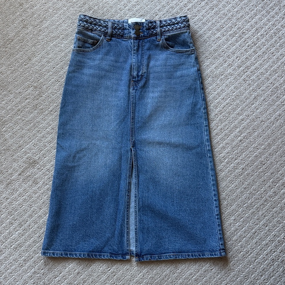 Denim Midi Skirt with Slit